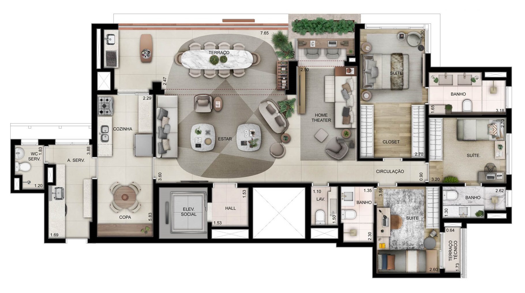 Planta 01 - 3 dorm 157m²