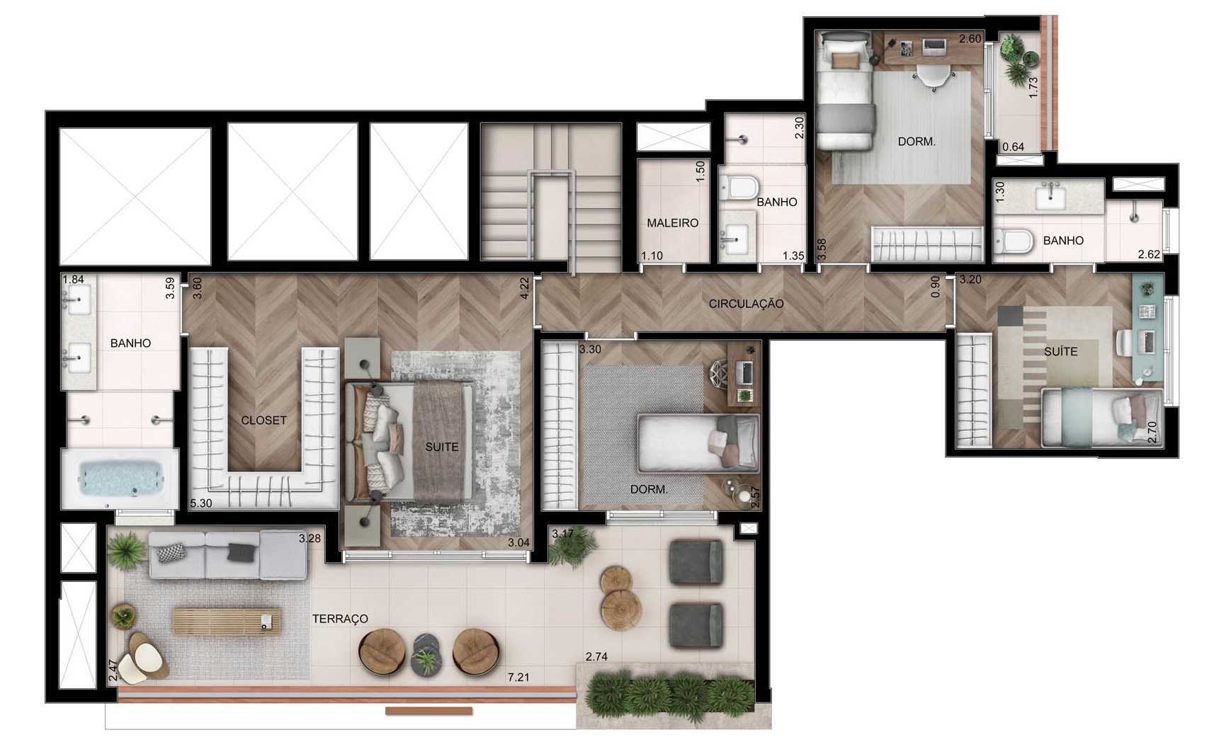 Planta 06 - 4 dorm 281m² - duplex - inferior