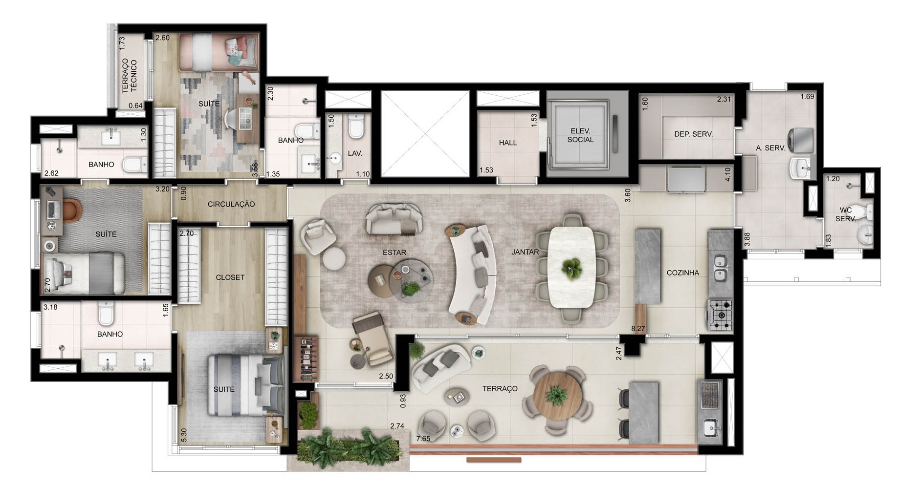 Planta 03 - 3 dorm 157m² - opção 2