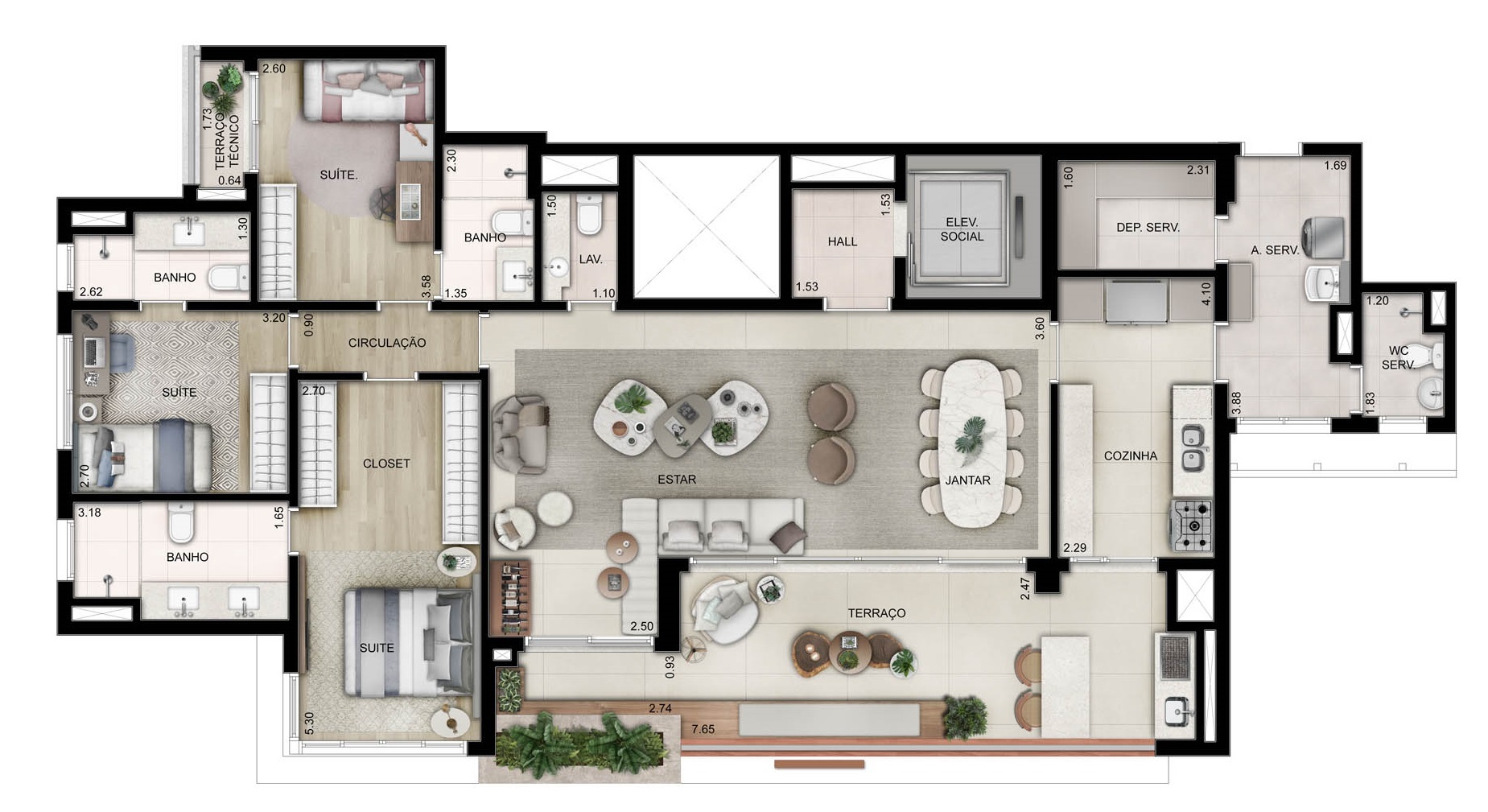 Planta 02 - 3 dorm 157m² - opção 1