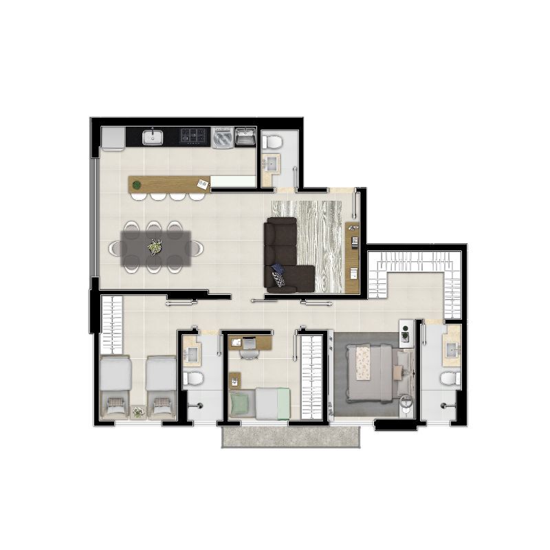 Planta 02 - 3 dorm 87m²