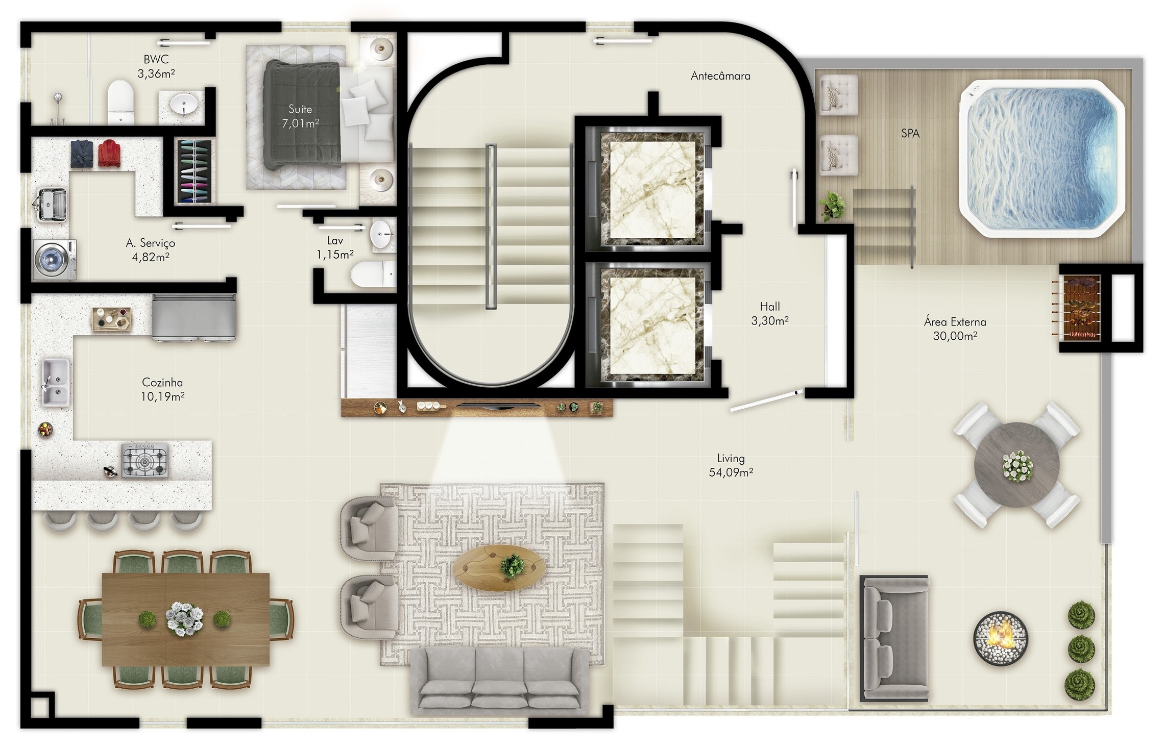 Planta 02 - 3 dorm 210 73m² - cobertura duplex - inferior