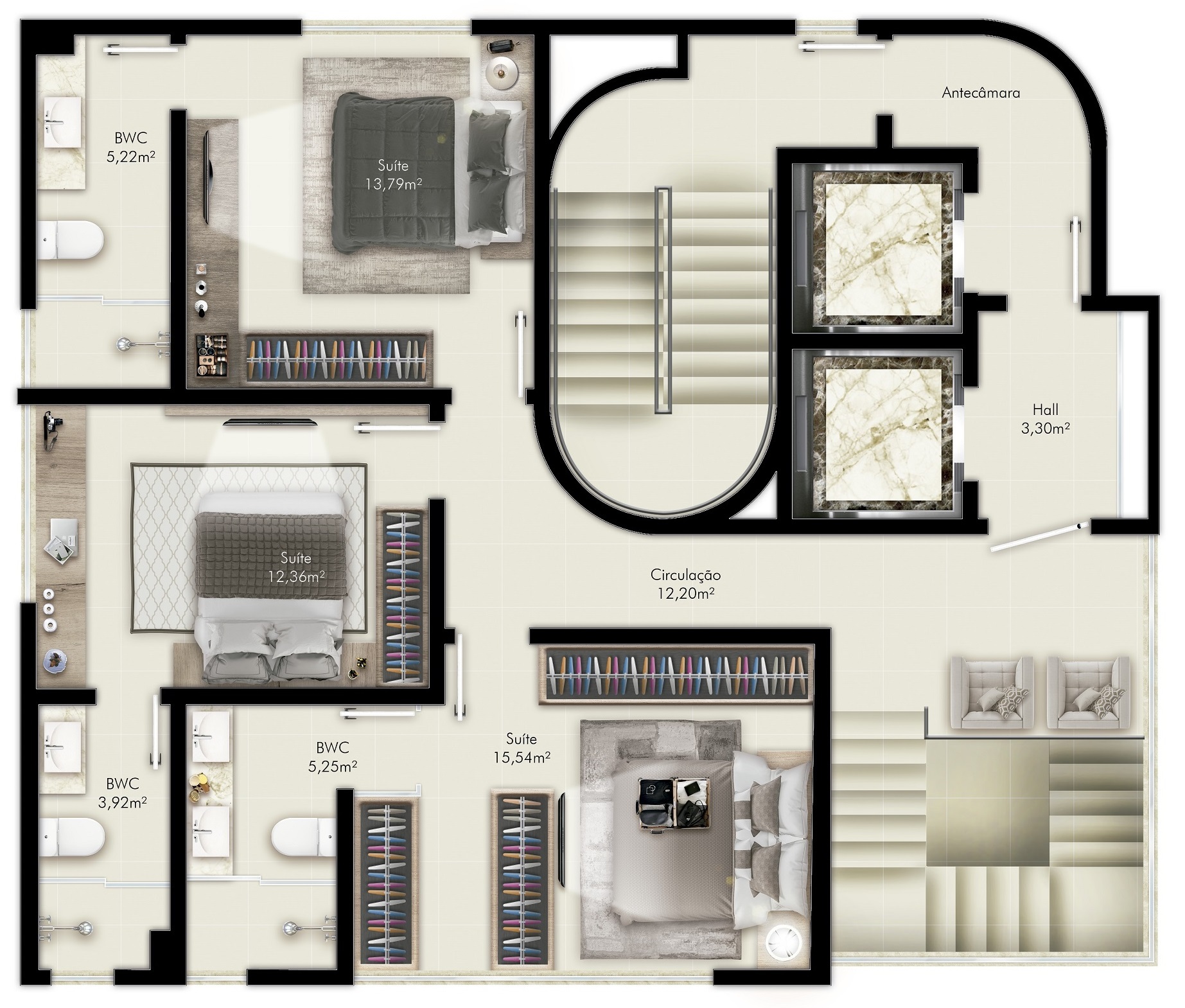 Planta 03 - 3 dorm 210 73m² - cobertura duplex - superior