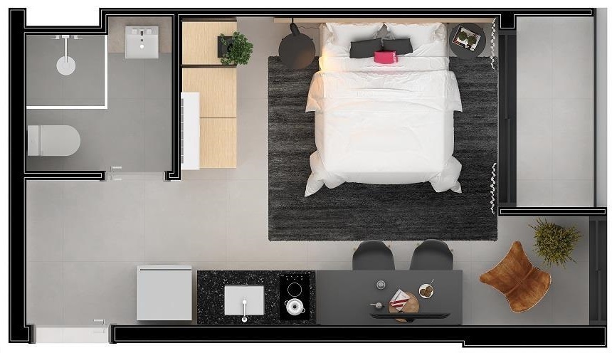 Planta 01 - 1 dorm 24m² - studio