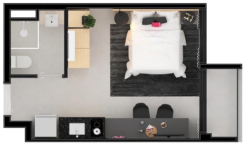 Planta 03 - 1 dorm 33 23m² - studio