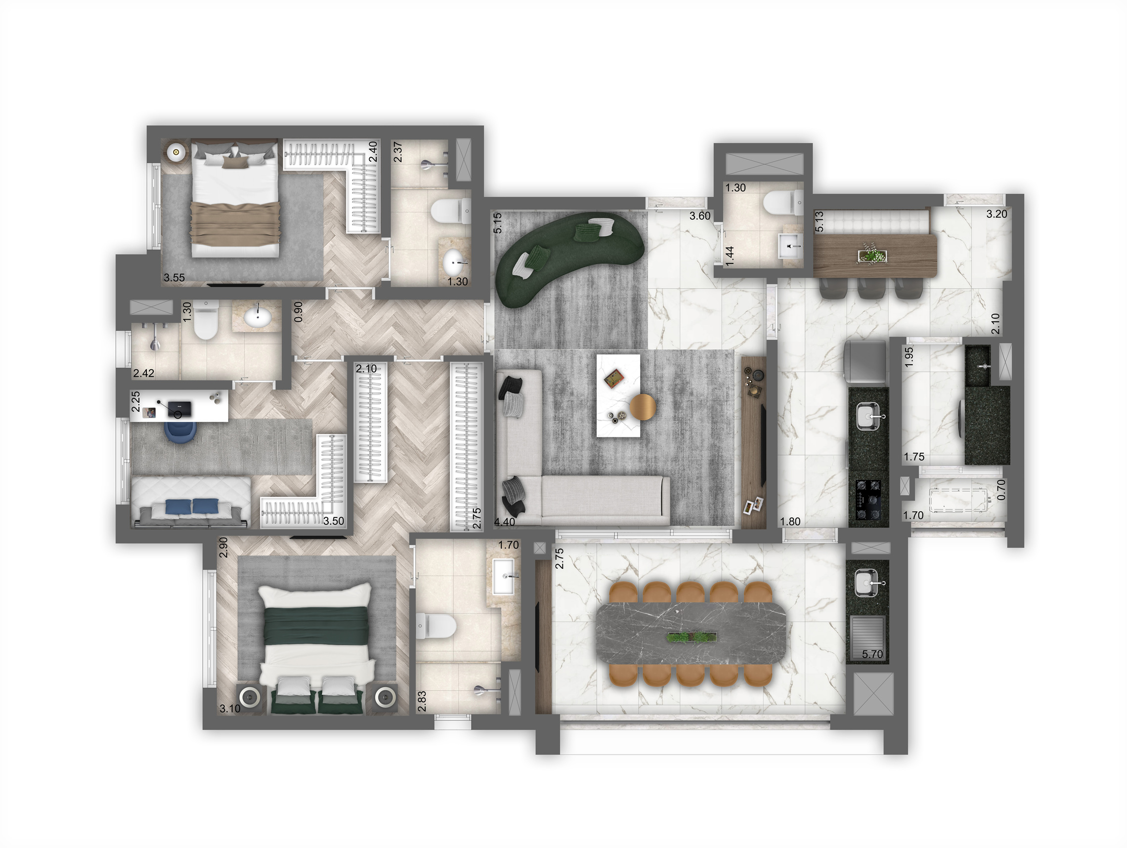 Planta 01 - 3 dorm 120m²