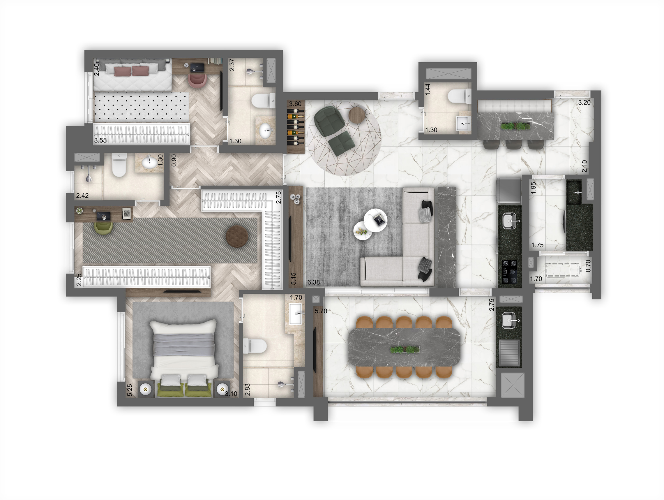 Planta 02 - 2 dorm 120m² - opção