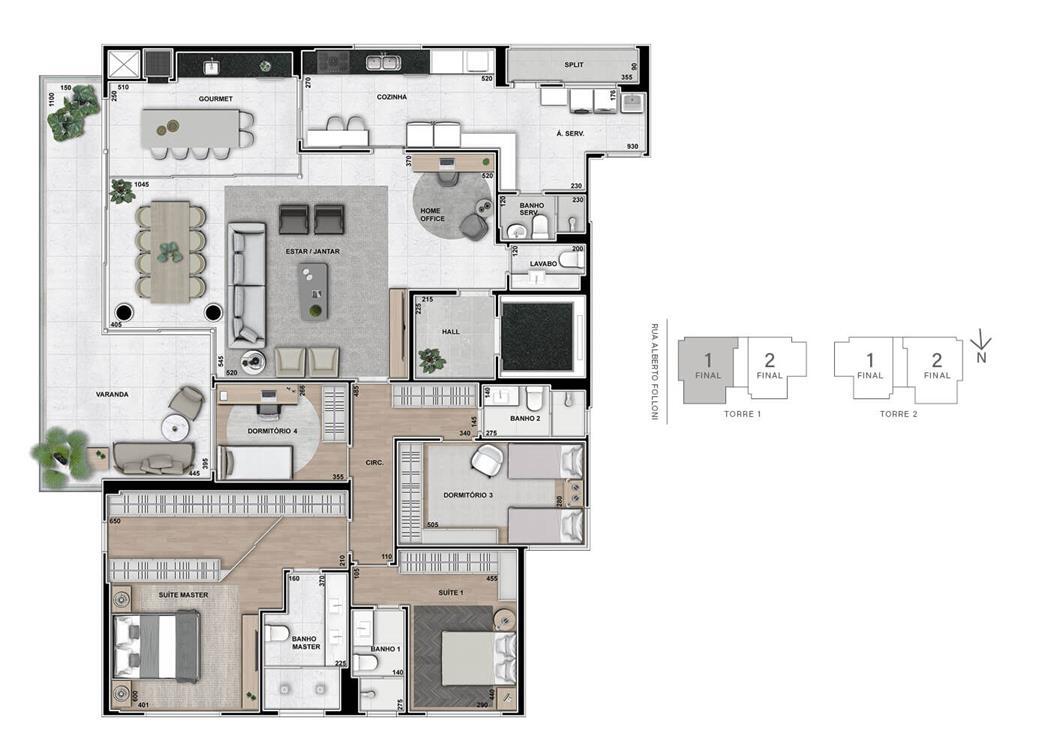 Planta 02 - 3 dorm 254m² - opção 1