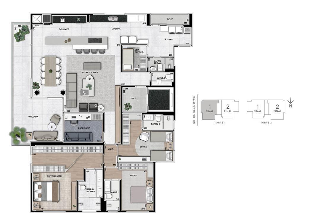 Planta 03 - 3 dorm 254m² - opção 2