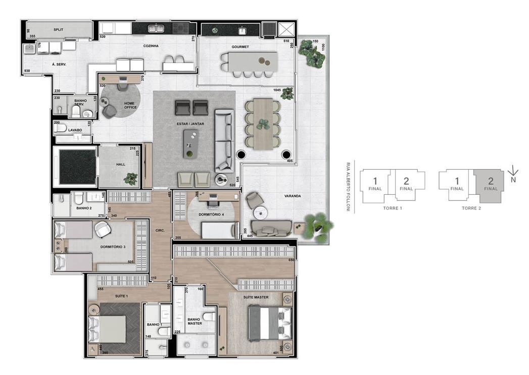 Planta 05 - 3 dorm 254m² - opção 1