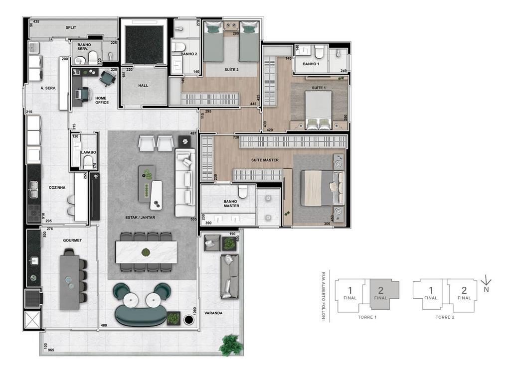 Planta 08 - 3 dorm 288m² - opção 1