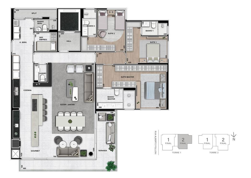 Planta 10 - 3 dorm 288m²