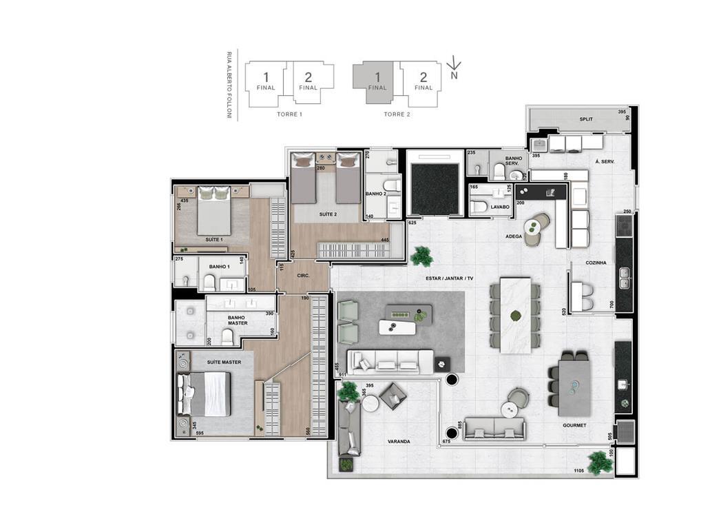 Planta 11 - 3 dorm 288m² - opção 1