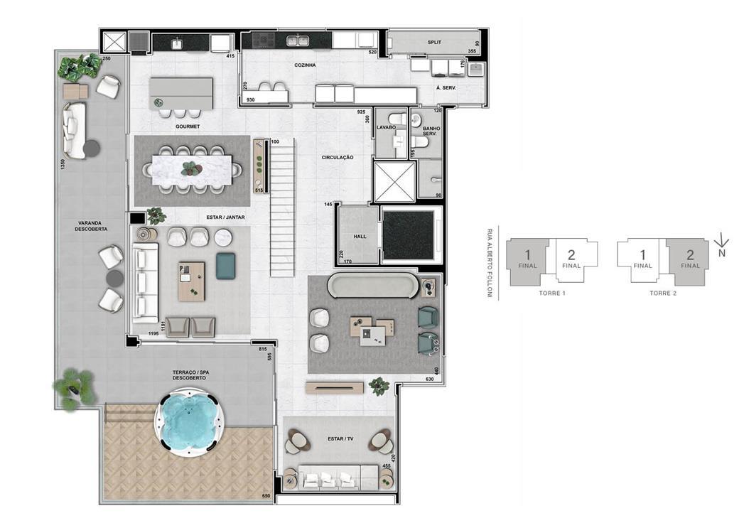 Planta 14 - 4 dorm 348m² - cobertura duplex - superior
