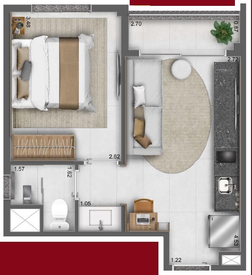 Planta 01 - 1 dorm 29m²