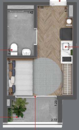 Planta 01 - 1 dorm 24m² - studio