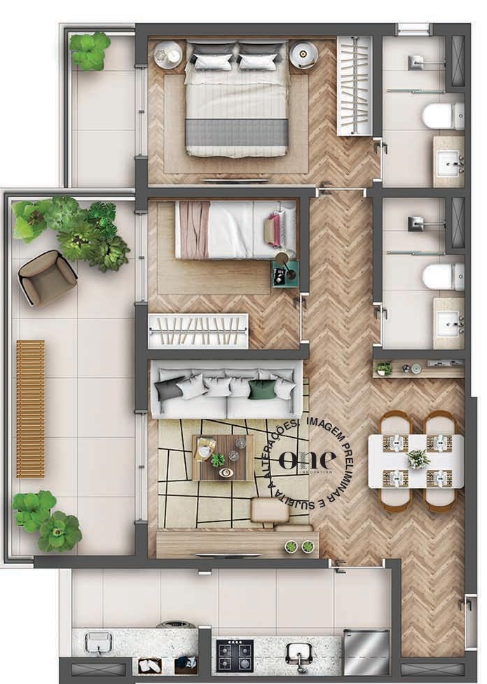 Planta 01 -  dorm 67m²