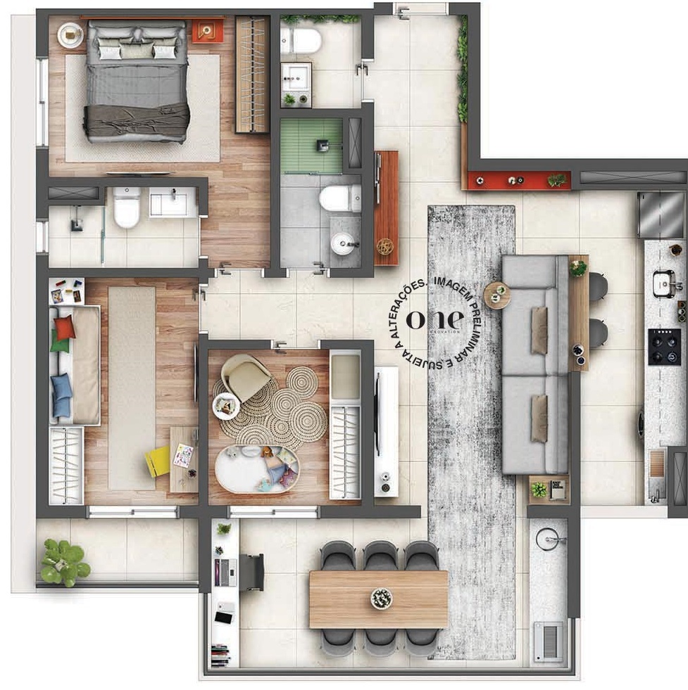 Planta 02 - 3 dorm 96m²