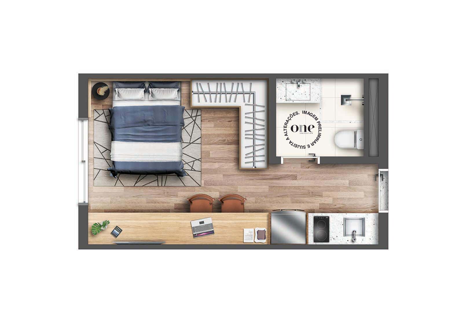Planta 01 - 1 dorm 24m²