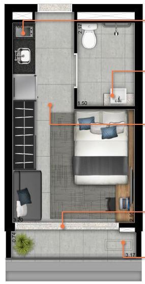 Planta 01 - 1 dorm 22 88m² - studio