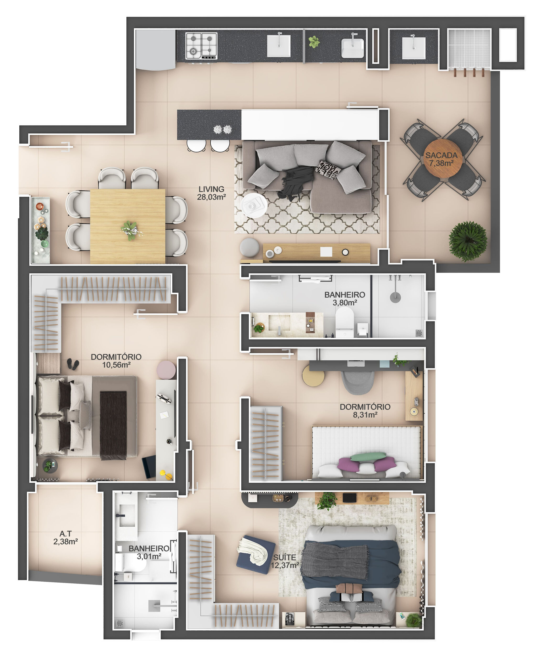 Planta 02 - 3 dorm 89 16m²