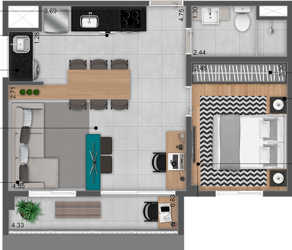 Planta 06 - 1 dorm 40m²