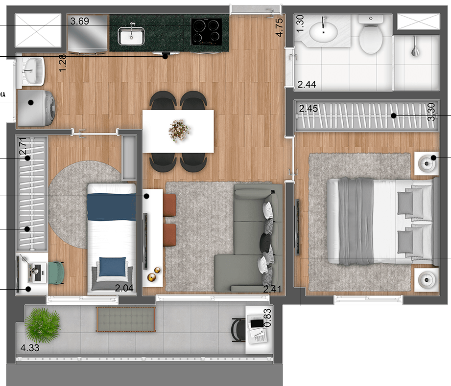 Planta 07 - 1 dorm 40m²