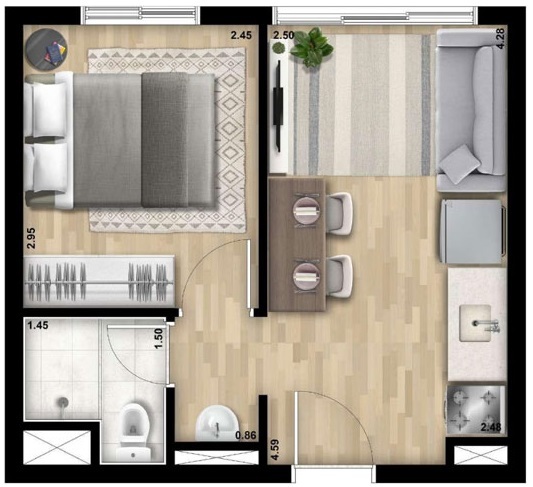 Planta 01 - 2 dorm 25m²