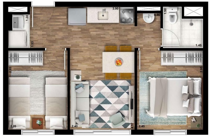 Planta 02 - 2 dorm 36m²
