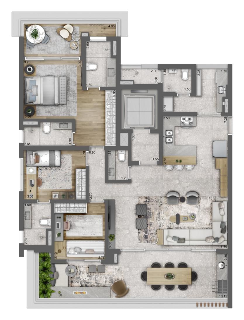 Planta 01 - 3 dorm 154m²