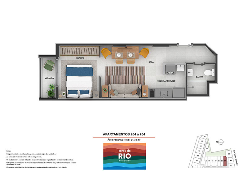 Planta 03 - 1 dorm 34 34m² - studio
