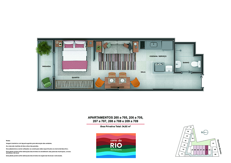 Planta 04 - 1 dorm 34 92m² - studio