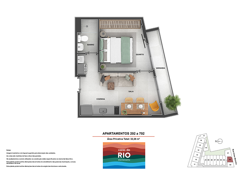 Planta 06 - 1 dorm 32 28m²