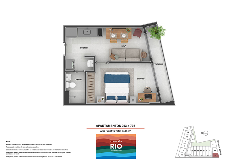 Planta 07 - 1 dorm 34 05m²