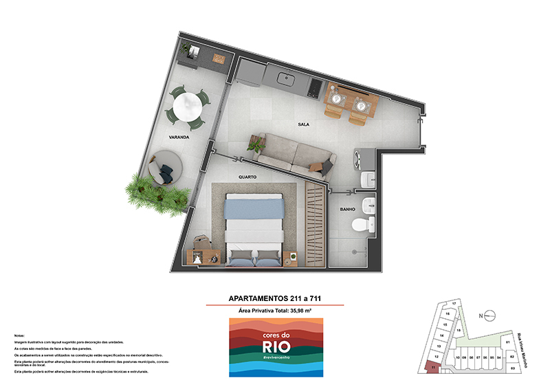 Planta 09 - 1 dorm 35 98m²