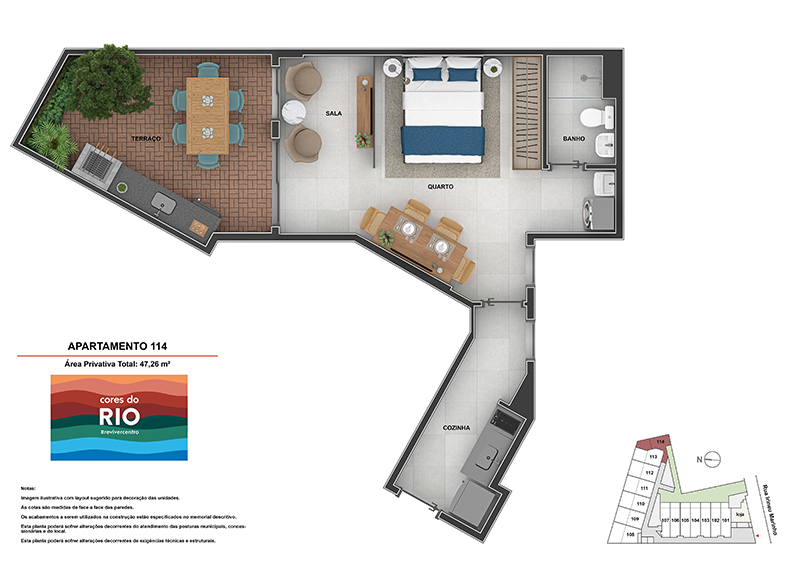 Planta 15 - 1 dorm 47 26m² - garden