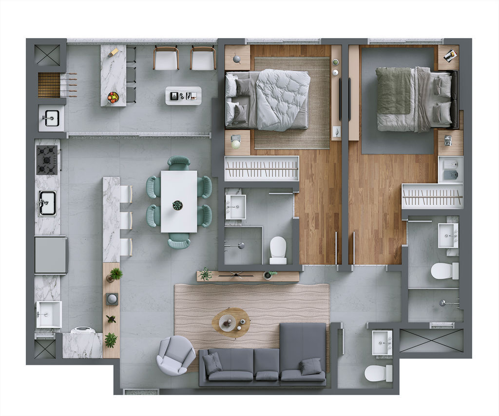 Planta 01 - 2 dorm 76m²