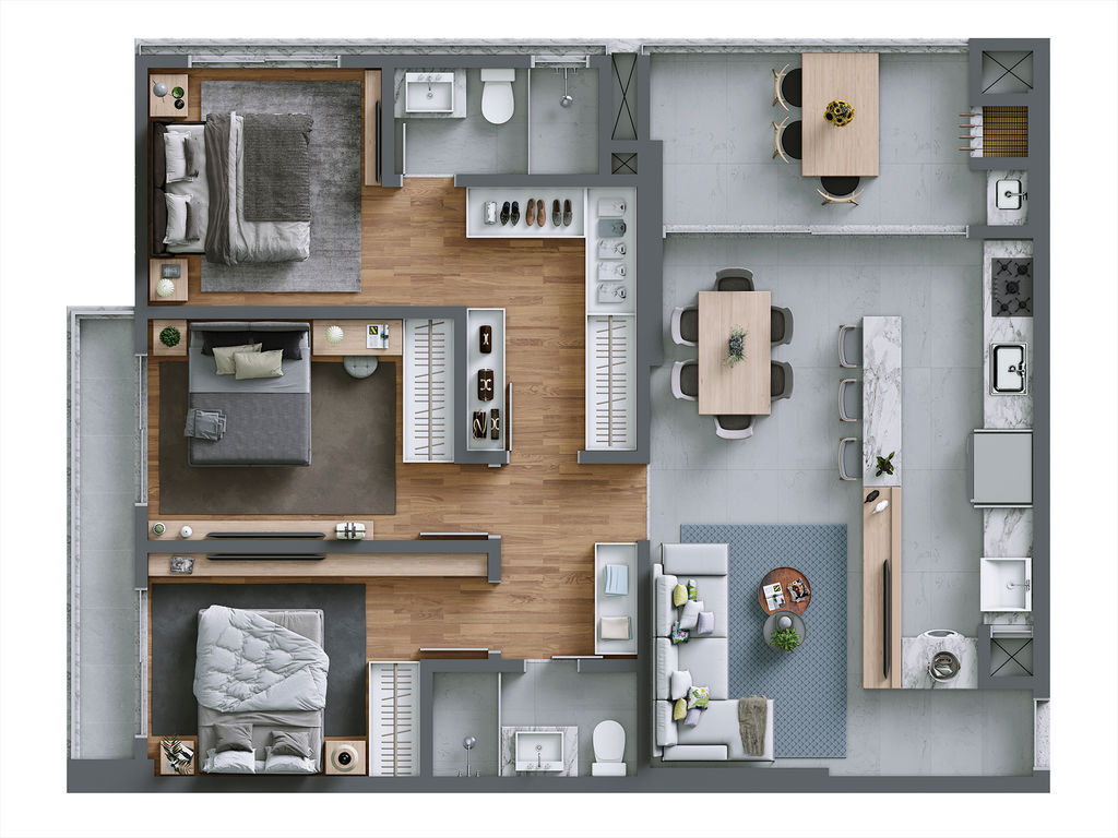 Planta 02 - 3 dorm 93m²