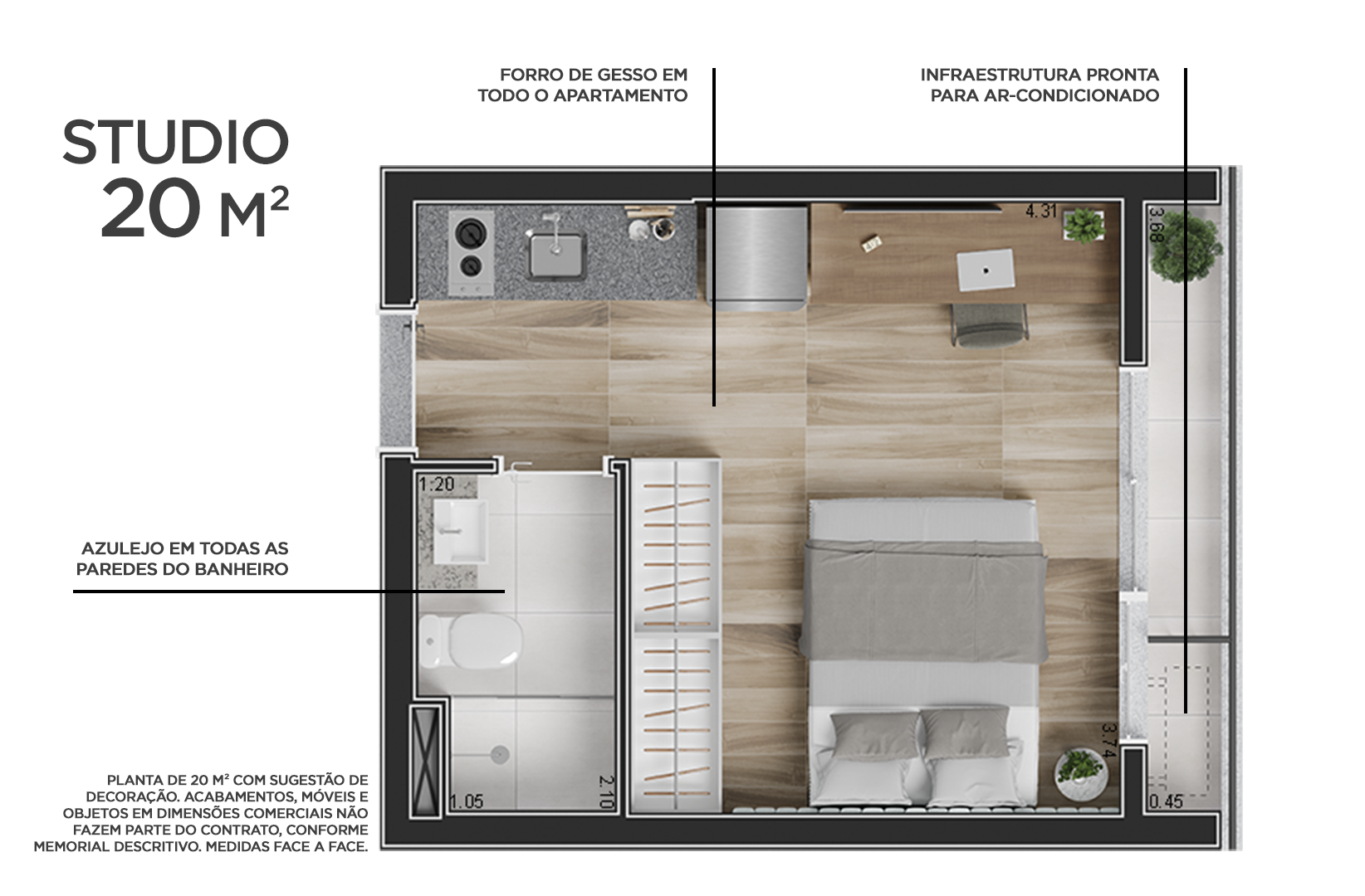 Planta 02 - 1 dorm 20 m² studio