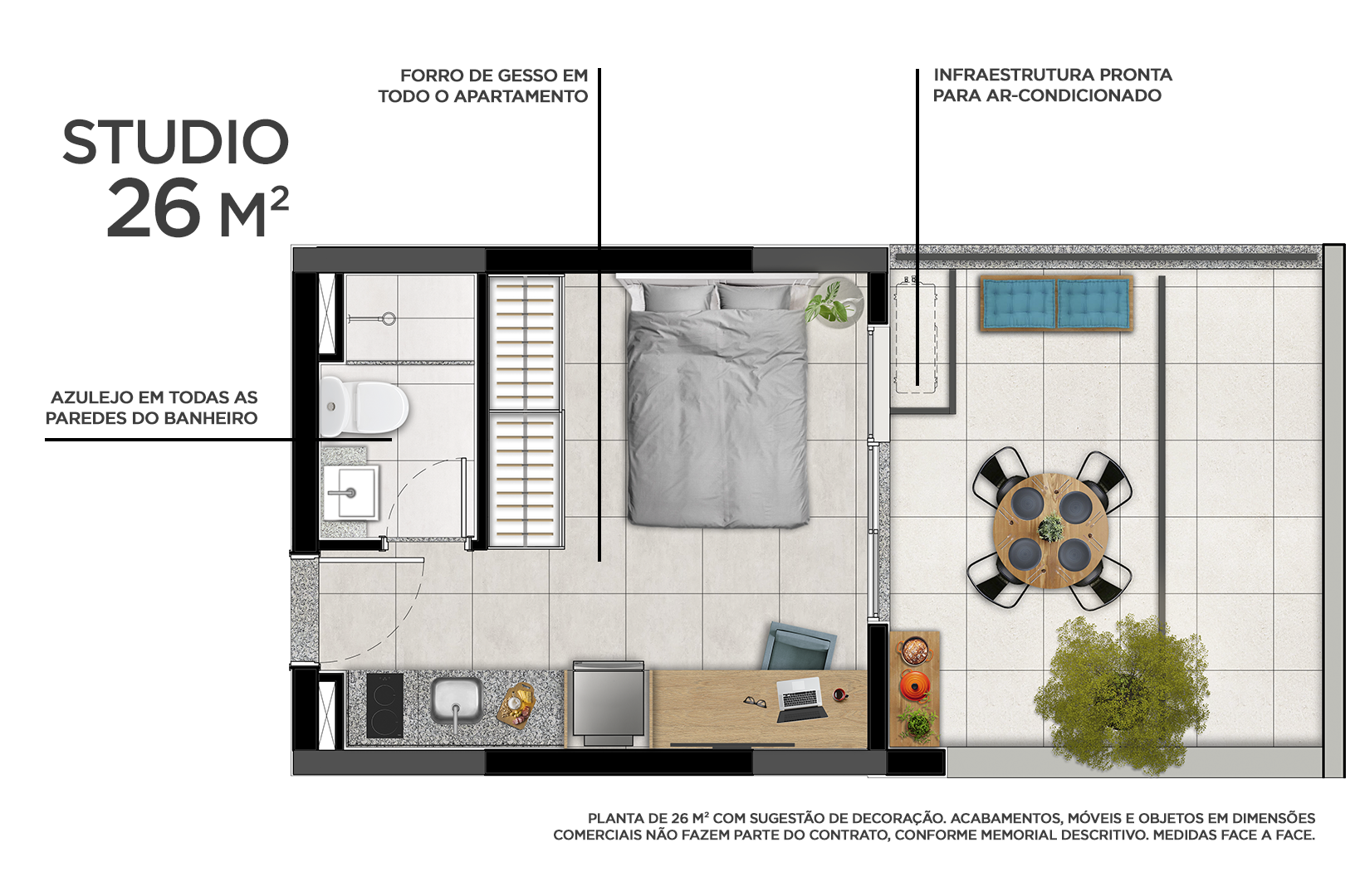 Planta 03 - 1 dorm 26 m² studio