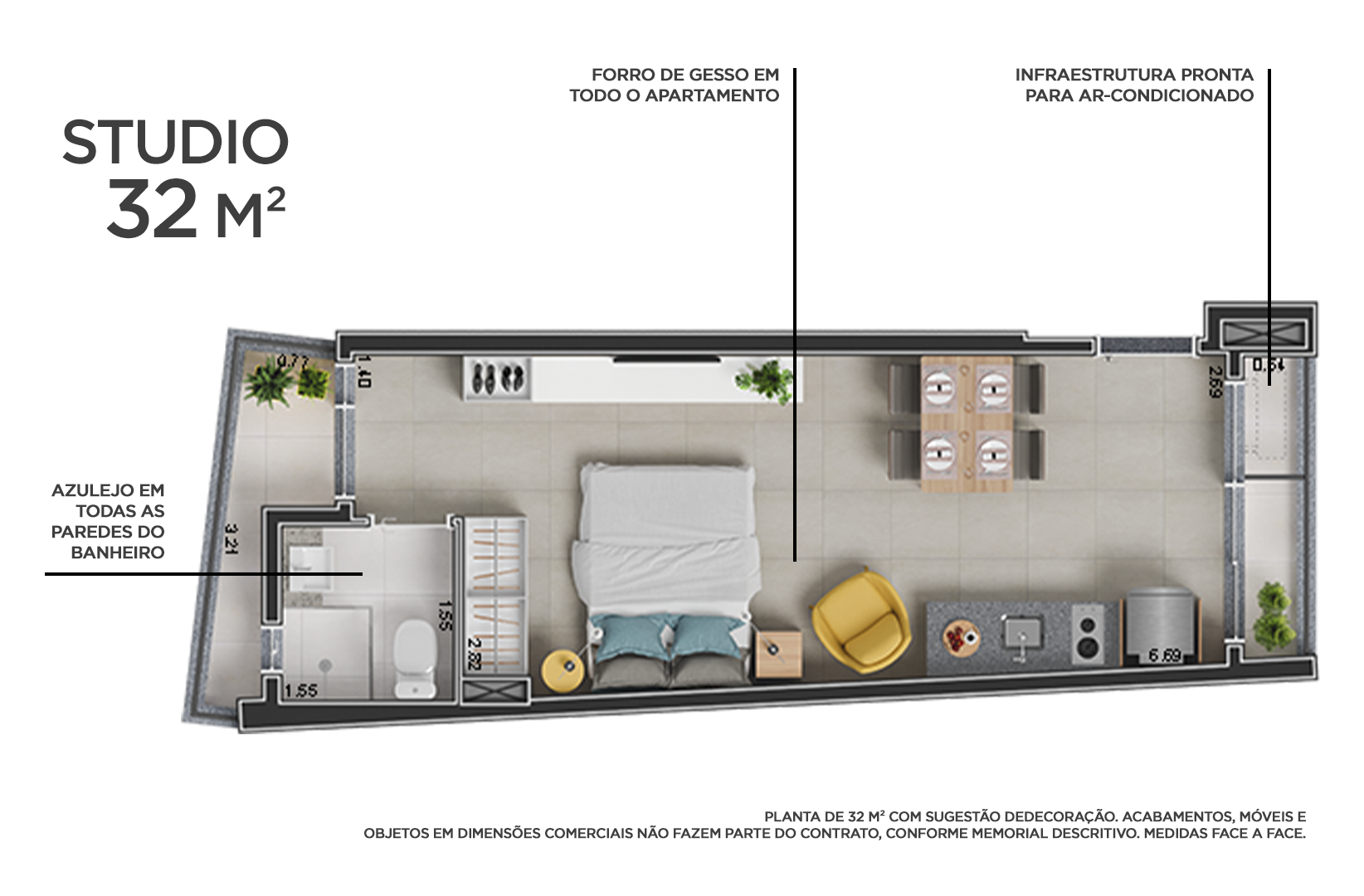 Planta 04 - 1 dorm 32 m² studio