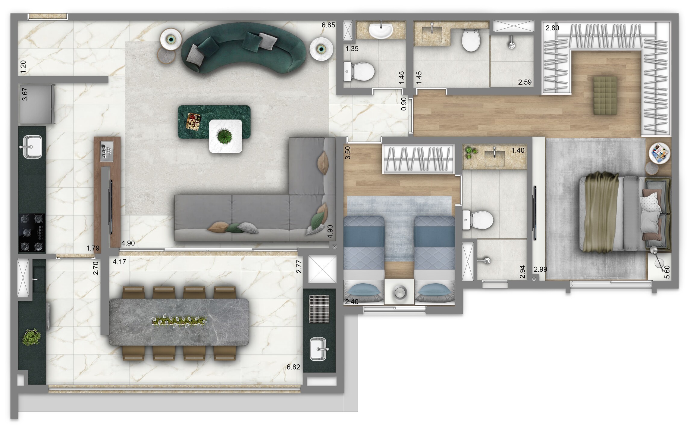 Planta 01 - 3 dorm 100m² - opção