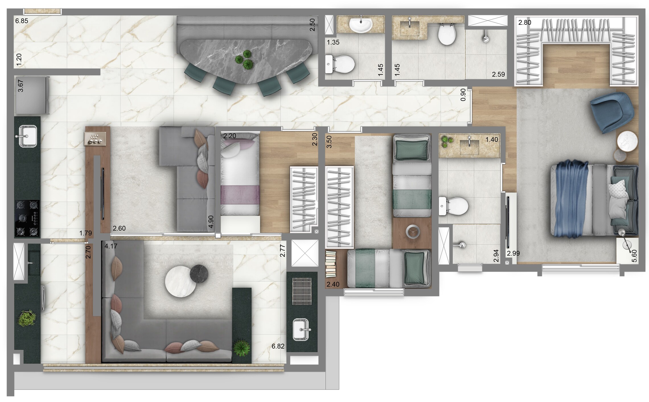 Planta 02 - 3 dorm 100m²