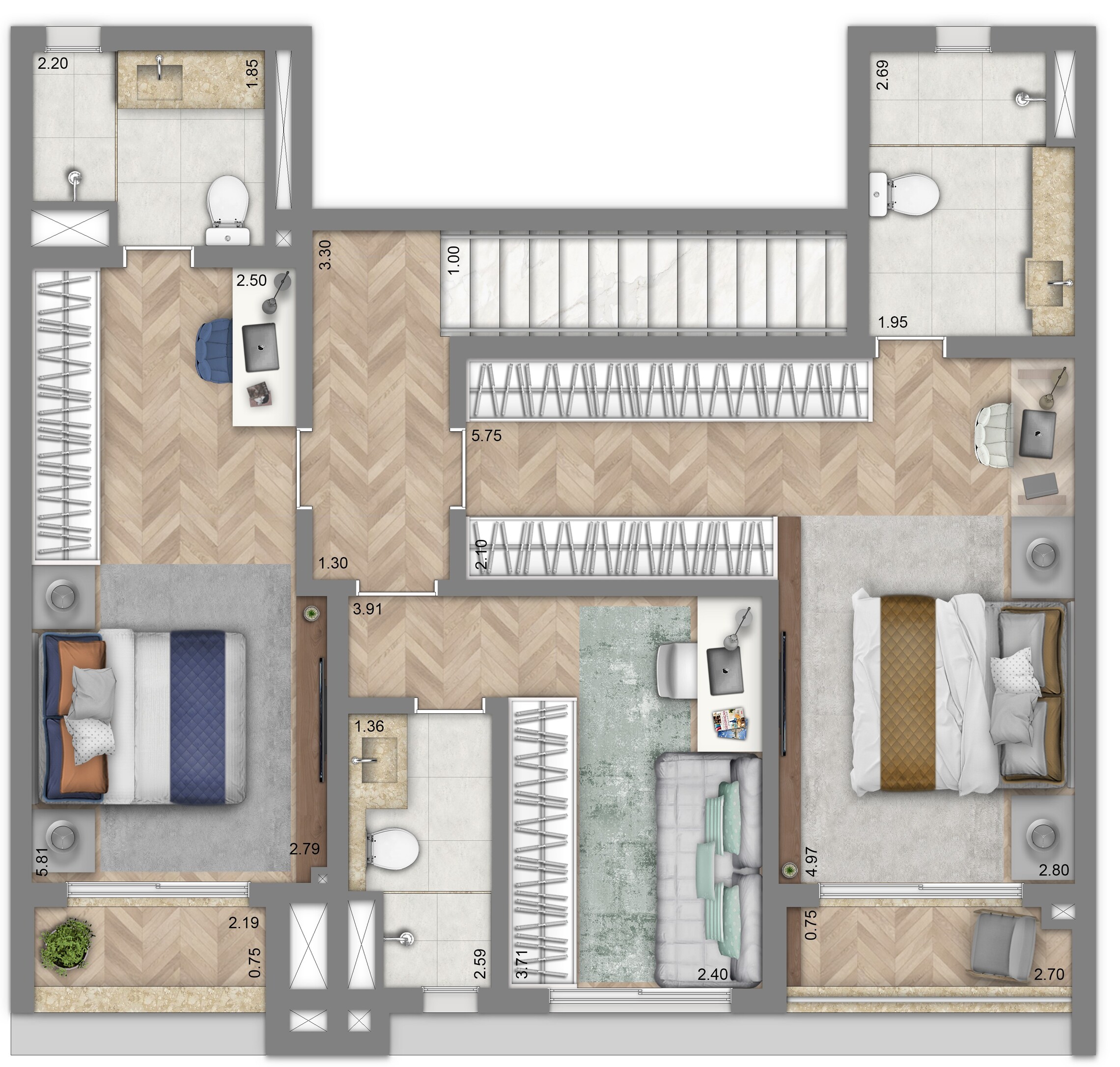 Planta 02 - 3 dorm 157m² - duplex - superior