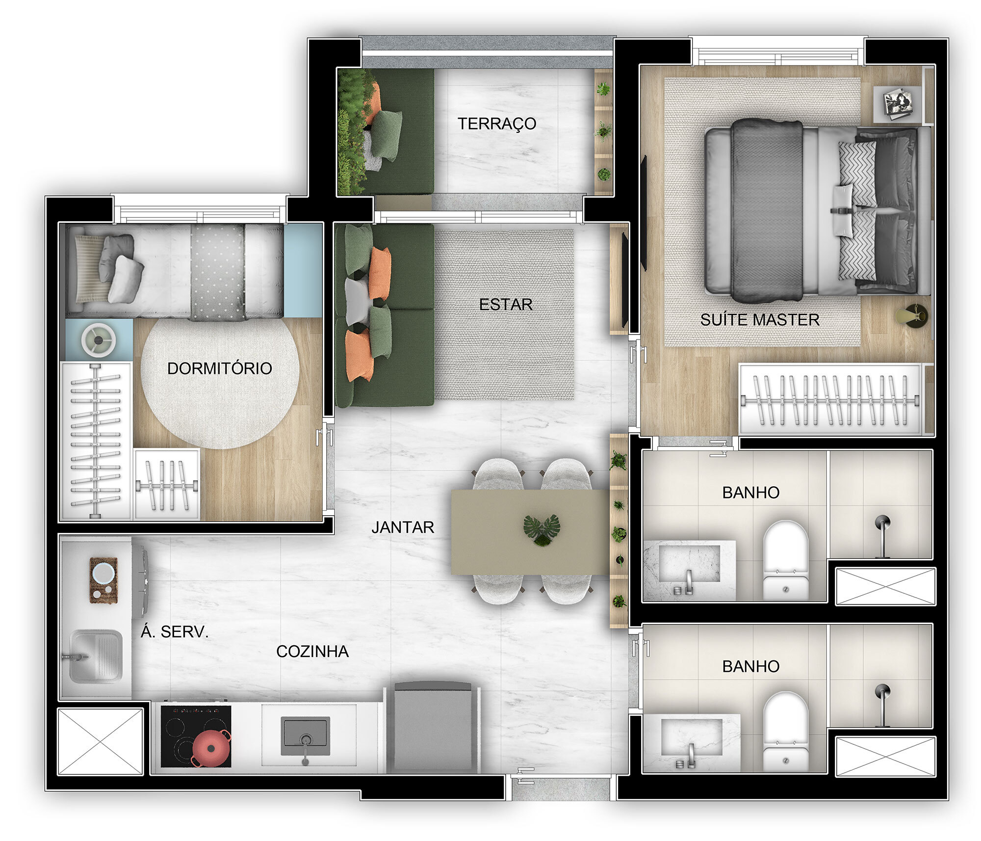 Planta 02 - 2 dorm 42m²