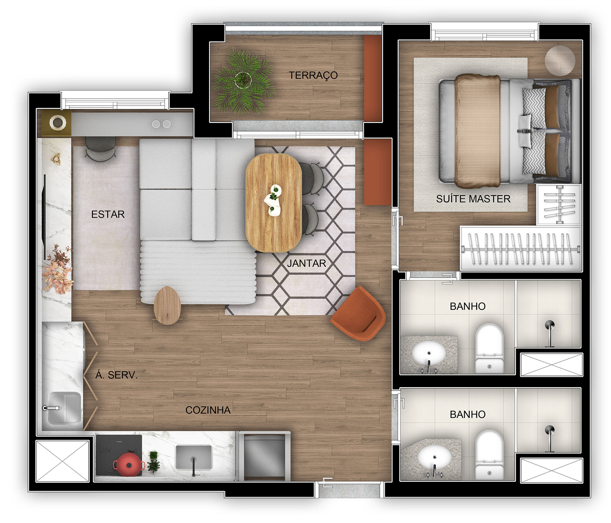 Planta 03 - 1 dorm 42m² - opção