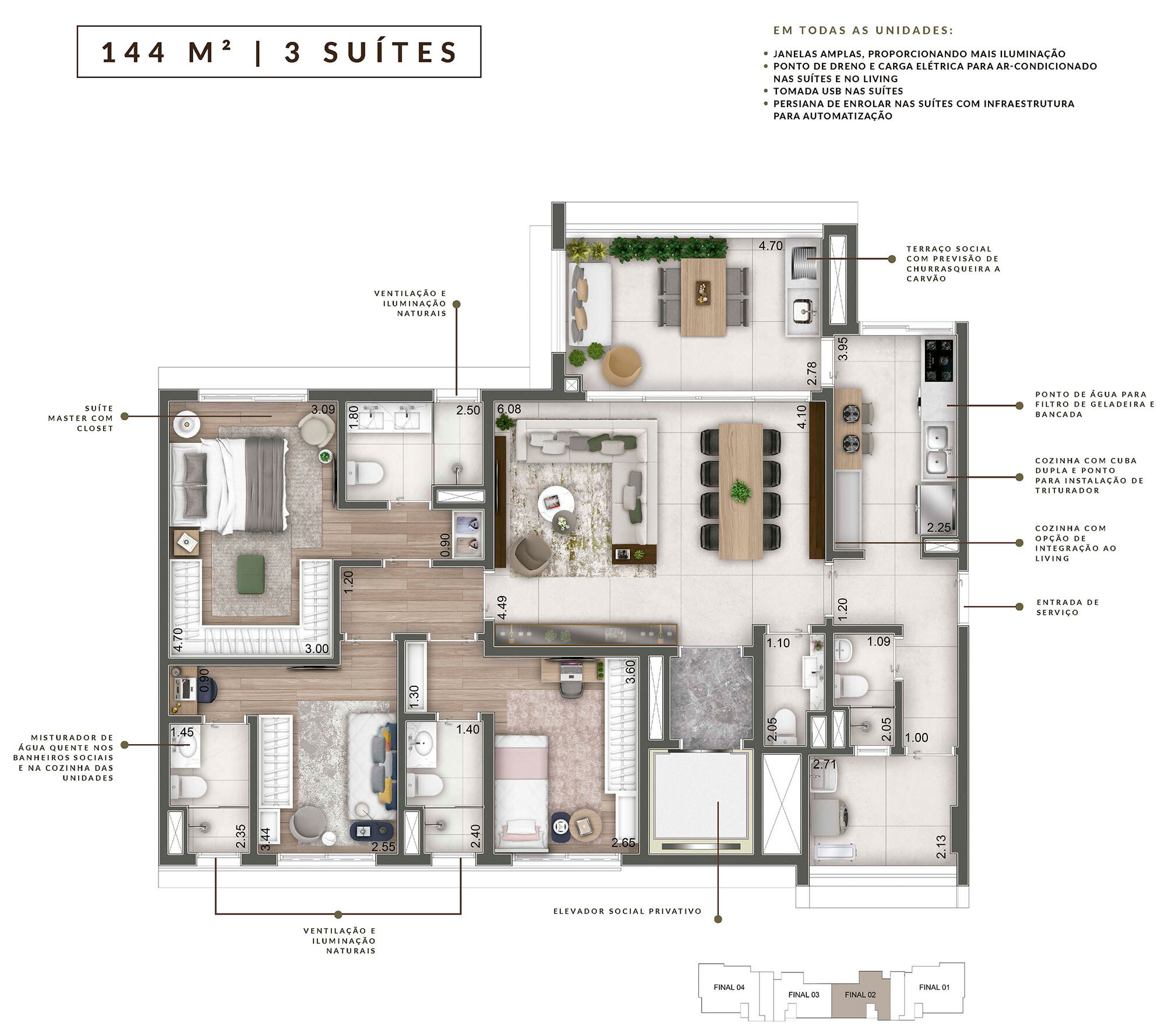 Planta 01 - 3 dorm 144m²