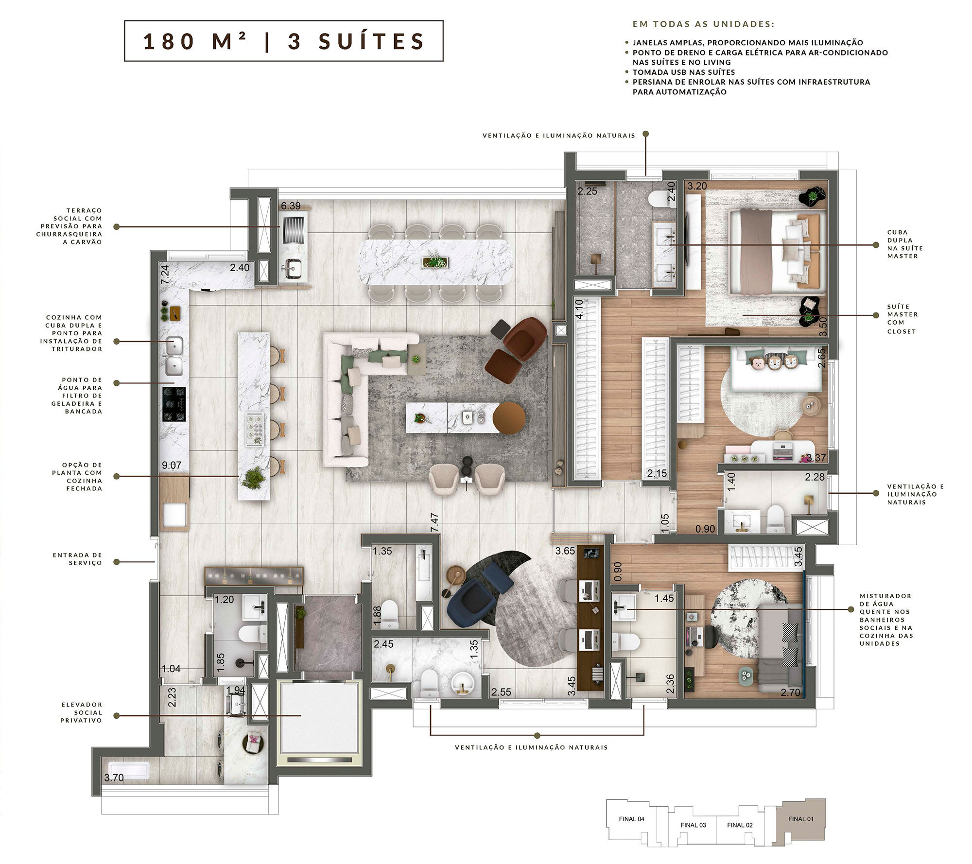 Planta 02 - 3 dorm 180m²