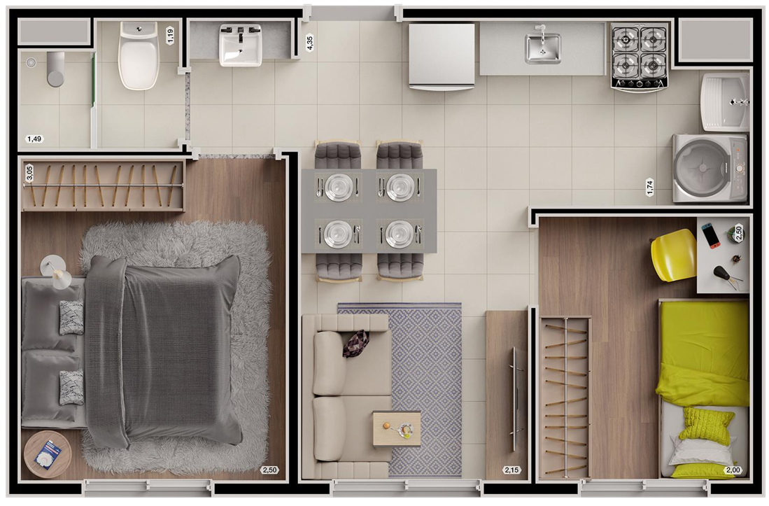 Planta 02 - 2 dorm 32m²