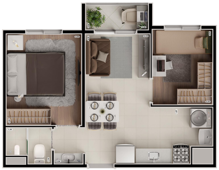 Planta 04 - 2 dorm 35m²